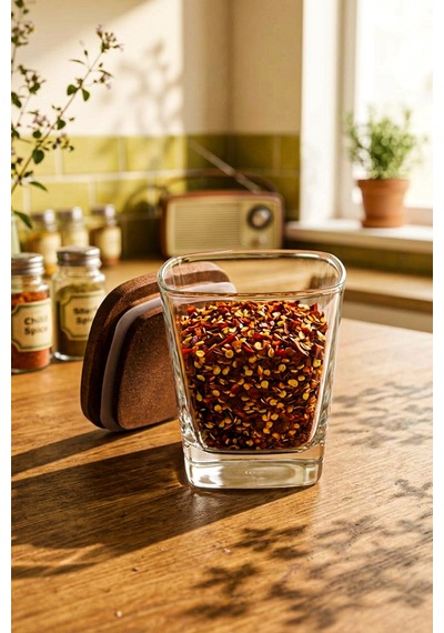 Prime - 2'li Ahşap Standlı Vakumlu Kapaklı Cam Baharatlık Çok Amaçlı Cam Çerezlik Kahvaltılık 300 Ml Kahverengi