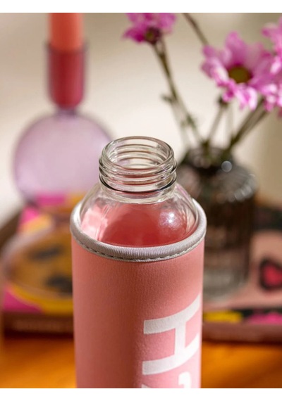 H2o Peluş Kılıflı Cam Matara 600 Ml Pembe