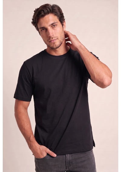 Jsco O Yaka Fırçalı 2 İplik T-shirt Siyah