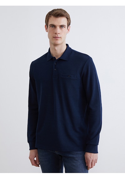 Lcwaıkıkı Classic Lacivert Polo Yaka Uzun Kollu Erkek Sweatshirt