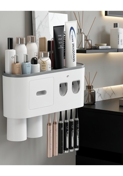 Diş Fırçası Tutucu 6 Yuvalı Çift Hazneli Model Uczzzdişfırçatutucu-5 Beyaz