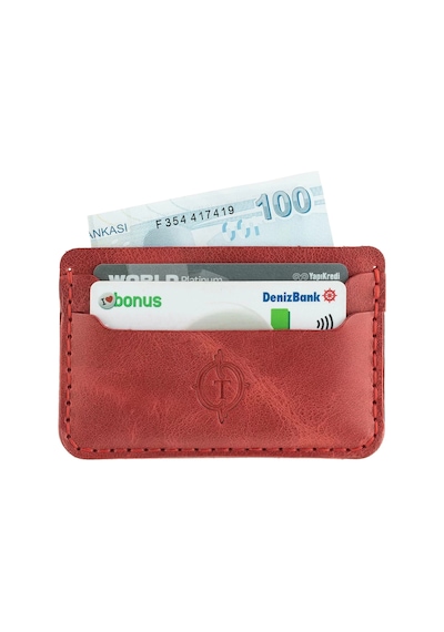 Twingold İsme Özel Yatay Kartlık - %100 Rainbow Deri - A011001 - Kırmızı Kırmızı