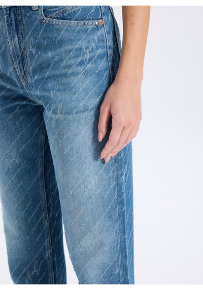 Boss Mavi Kadın Yazı Baskılı Denim Pantolon 50545081
