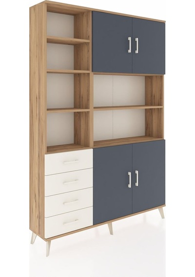 Arges Dolap 9 Raflı 4 Çekmeceli 4 Kapaklı 132x30x195 Çam-antr... Çam