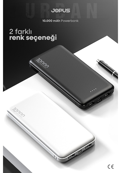 Jopus 10000mah Powerbank - Led Işık Göstergeli - Taşınabilir Şarj Cihazı Siyah