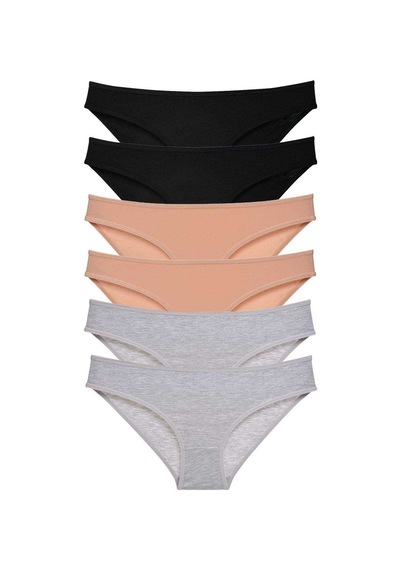6 Adet Set Likralı Kadın Slip Külot Siyah Ten Gri