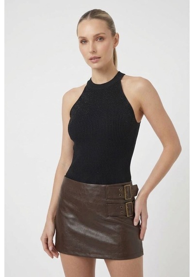 Neden Tekstil Kadın Taşlı Fitilli Halter Yaka Crop Bluz - Siyah