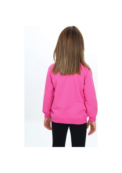 Toontoy Kız Çocuk Dik Yaka Fermuarlı Cepli Reglan Kol Örme Hırka - 2 İplik Fuşya