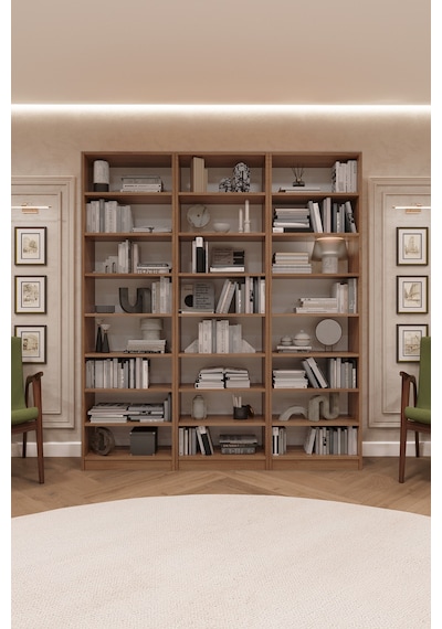 Asra Trend K-24 %100 MDF 180 cm 3 Modüllü Kitaplık 21 Raflı Dev Kütüphane Petra