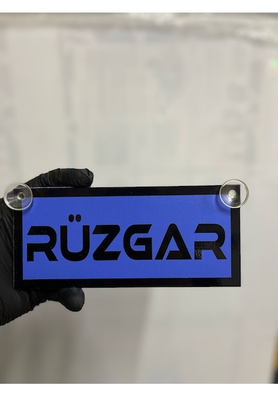 Mavi Renk Üzeri Siyah Renk Rüzgar Yazılı Vantuzlu Cam Süsü