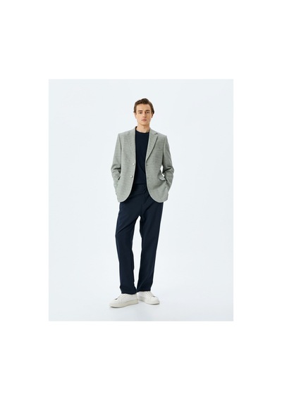 Koton Slim Fit Düğmeli Pamuk Karışımlı Mono Yaka Klasik Blazer Ceket Antrasit