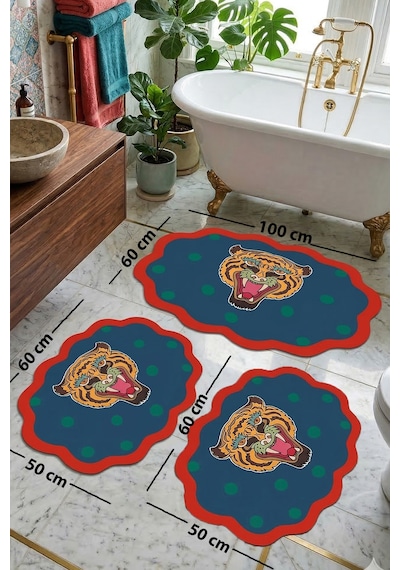 Shaleo 60x100 50x60 50x60 Kaydırmaz Tabanlı 3'lü Banyo Paspas Seti Takımı Çok Renkli