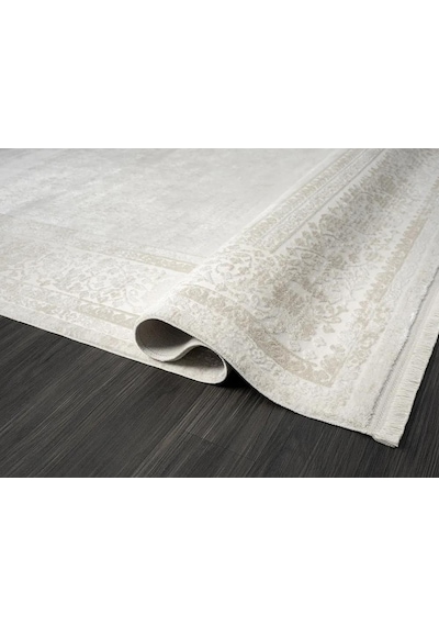 Elegance Eg002a Gri Halı Bej Detaylı Çerçeveli Modern Viskon Doğal Iplik Bambu Halı Tozu Az-55 Bej-beyaz