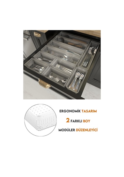 Meleni Home 10'lu Modüler Set Kaşıklık Çekmece Içi Düzenleyici Çatal Kaşık Bıçak Düzenleme Organizeri Şeffaf