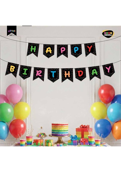 Happy Bırthday Neon Siyah Banner 250 Cm Tüm Yaşlar