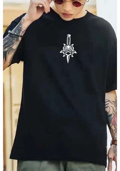 Unisex Skullcracked Baskılı T-shirt Siyah