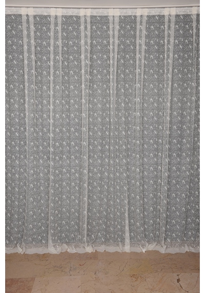 Kuş Model Krem Renk Dikilmiş Pileli Fon Perde 300x260 Cm