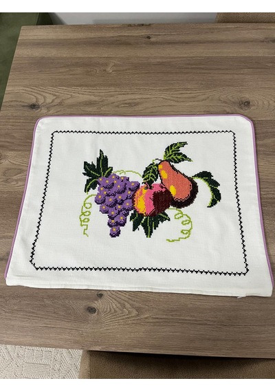 Meyve Desenli Kırlent Kılıfı Kırık Beyaz