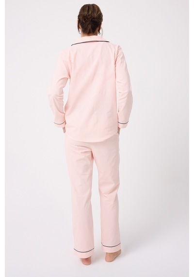 Lespadon Marısılk Seastrıpe Premium Dokuma Uzun Kollu Uzun Pantolonlu Kadın Pijama & Lounge Takımı-3211 Pembe