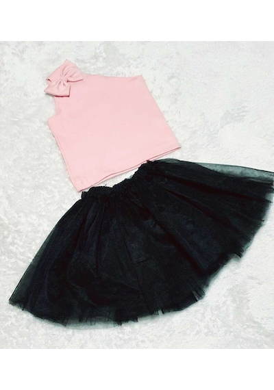 Retro Women Kız Çocuk Pembe Siyah Prenses Günlük Takım Pembe