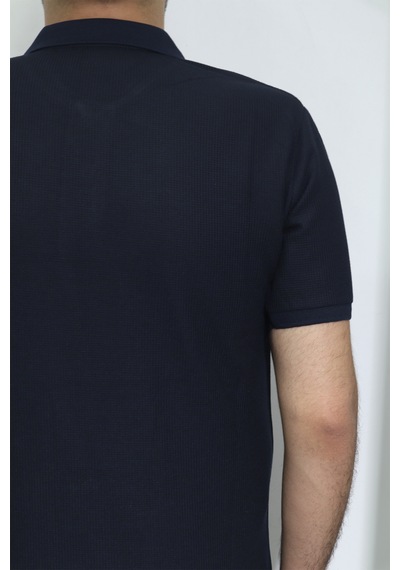 Erkek Santa Düz Spor Kesim Dar Kalıp Polo Yaka T-shirt Lacivert