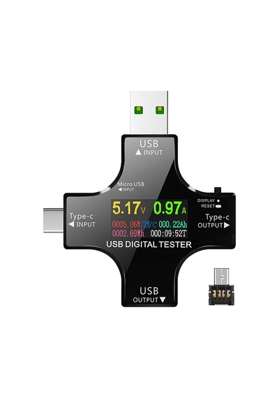 Robodünya 12 İn 1 Çok Fonksiyonlu Usb & Type-c Dijital Güç Ölçer Test Cihazı Voltaj, Akım, Kapasite, Watt Ölçüm Pd/qc Uyumlu