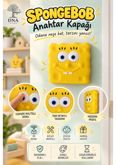 Süngerbob Dekoratif Işık Anahtarı Kapağı Ve Çocuk Odası Duvar Süsü, Priz Üstü Kapak 84 84