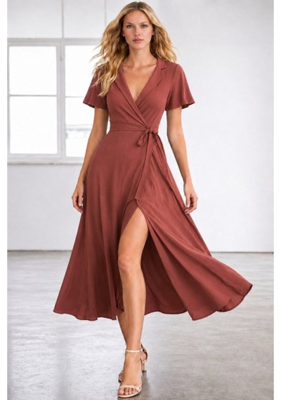 Butik İstanbul Kadın Kısa Kollu Kruvaze Yakalı Belden Kuşaklı Yırtmaçlı Midi Viskon Elbise Turuncu Butik İstanbul Kadın Kısa Kollu Kruvaze Yakalı Belden Kuşaklı Yırtmaçlı Midi Viskon Elbise Turuncu