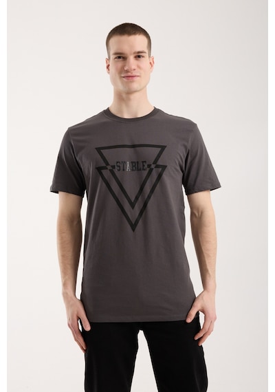 Maximodena Erkek Urban Stable Kabartma Baskılı Slim Fit Günlük Tişört - Gri