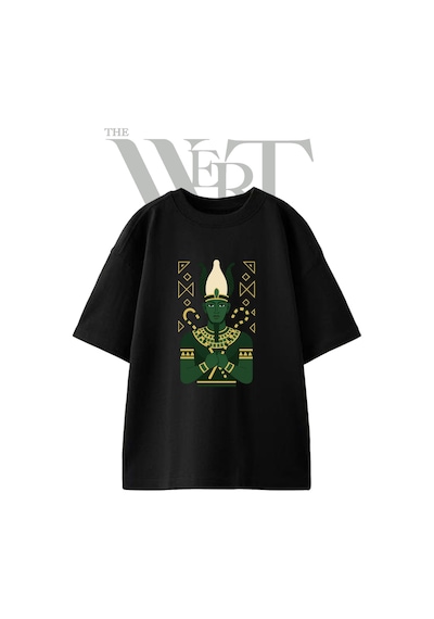 Thewert Osiris Tanrisi Tasarım Baskılı Ünisex Siyah Oversize T-shirt