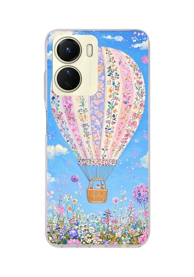 Vivo Y16 Uyumlu Çiçek Desenli Uçan Balon Baskılı Silikon Kılıf