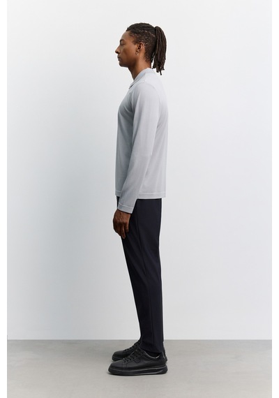 Avva Erkek Gri Polo Yaka Fermuarlı Rayon Tüylenmeyen Basic Triko Regular Fit Kazak B005150