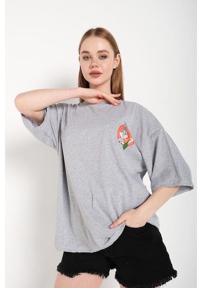 Flood Of Style Bugs Bunny Baskılı Gri Oversize Tshırt