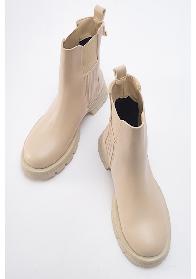 Luvishoes Denıs Bej Cilt Lastikli Kadın Chelsea Bot Bej