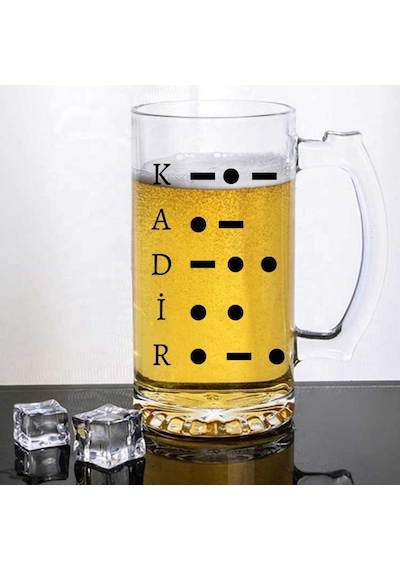 İsim Yazılı Mors Alfabesi Tasarımlı Bira Bardağı Saydam