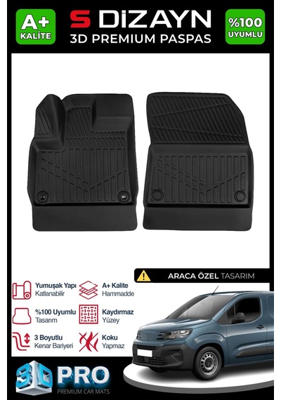 Drstuning S-dizayn Peugeot Partner Panelvan 3d Pro Havuzlu Paspas Ön 2'li 2019 Üzeri A+ Kalite