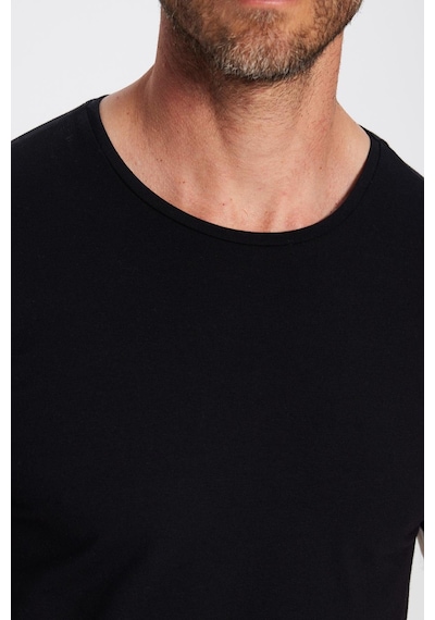 Tudors Erkek Slim Fit Dar Kesim Pamuklu Yumuşak Doku Likralı Esnek Kumaş Basic Siyah Bisiklet Yaka Tişört-20409 Siyah