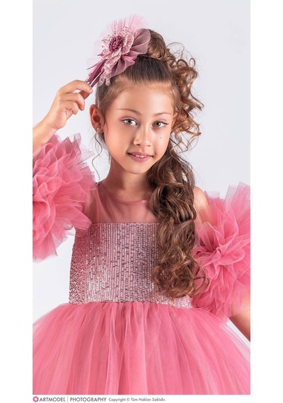 Ponpon Tak Çıkarlı Kız Çocuk 4 Parça Elbise - 3/10 Yaş - 31535 Pudra Pembe