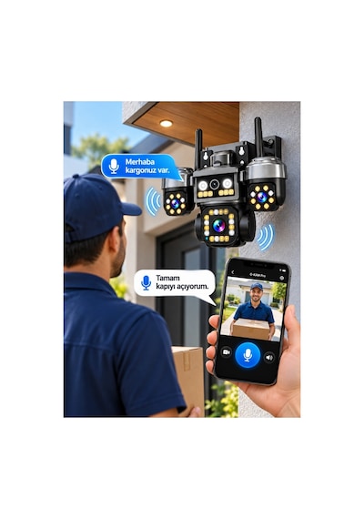 Okam 202plusw 4k 4 Kamera Wifi Ptz Sesli Akıllı Takip Zoom Güvenlik Kamera 7/24 Koruma 3+3+3+3mp