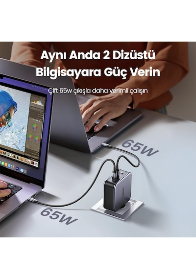 Ugreen Nexode 140W USB Type-C QC 4.0 PD 3.1 GaN 3 Portlu Hızlı Şarj Cihazı