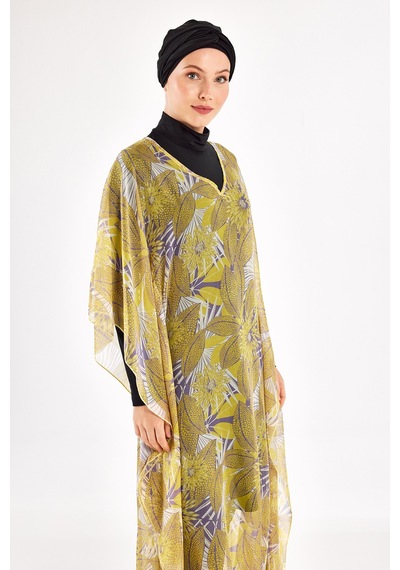 Adasea Uv Korumalı Mayo Üzerine Tek Pareo Kaftan 1705 Sarı Sarı