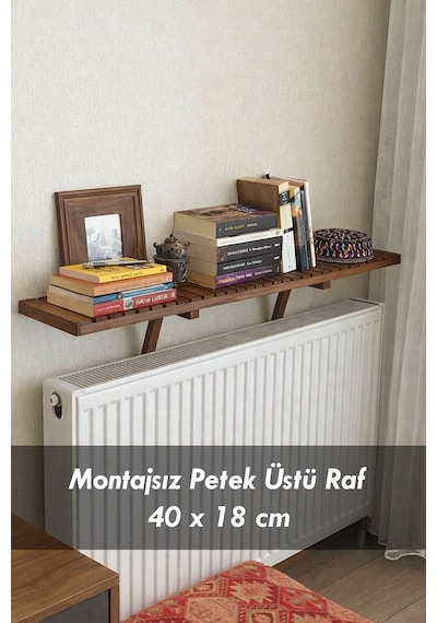 Montajsız Petek Üstü Uçan Raf Dresuar Kalorifer Peteği Üstü Ahşap Kitaplık Raf 40 X 18 Cm