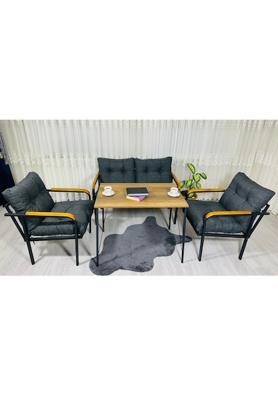 Madame Home Kadife Balkon, Bahçe,teras,cafe - Salon - Metal Kanepe Koltuk Takımı - 2+1+1 + Masa Antrasit Madame Home Kadife Balkon, Bahçe,teras,cafe - Salon - Metal Kanepe Koltuk Takımı - 2+1+1 + Masa Antrasit