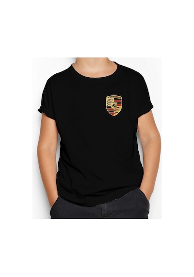 Zepplin Giyim Porsche Logo Siyah Çocuk Tişört Siyah