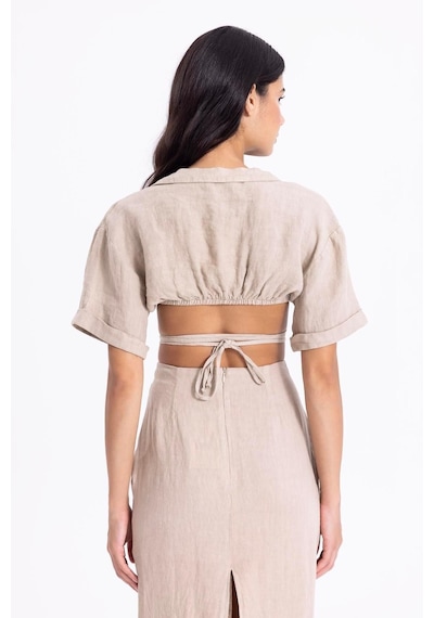 Fashion Cocktail Ham Keten Arka Yırtmaçlı Kalem Etek Derin V Yaka Kısa Kol Krop Bohem Yazlık Takım Krem Fashion Cocktail Ham Keten Arka Yırtmaçlı Kalem Etek Derin V Yaka Kısa Kol Krop Bohem Yazlık Takım Krem