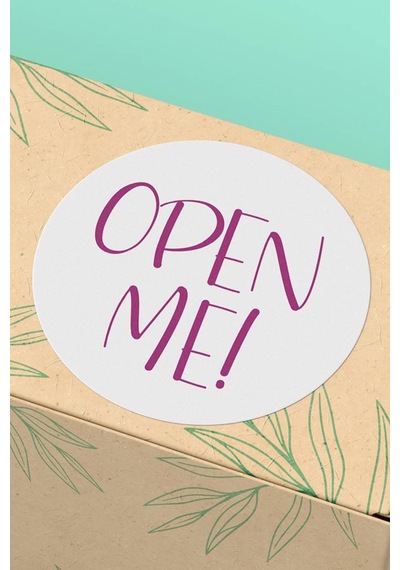 Fuşya Yazılı Open Me Beyaz Sticker 3x3cm St2255 Çok Renkli