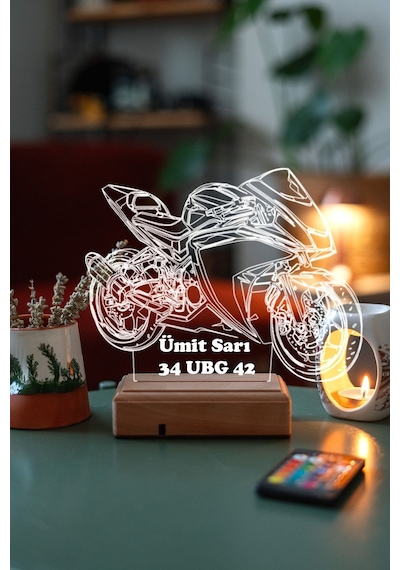 Yamaha R25 Motor 16 Renk Kumandalı 3d Gece Lambası