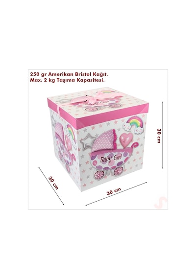 Kapaklı, Katlanır Demonte Karton Kutu, 30cm - Puset & Pembe