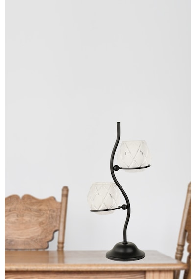 Solis 2.li Camlı Tealight Mumluk Siyah