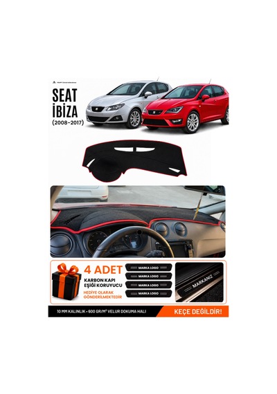 Seat Ibıza 2008-2017 Uyumlu Torpido Koruma, Torpido Örtüsü, Torpido Kılıfı - Siyah-kırmızı - Se004
